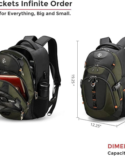 Swissdigital Design Laptop Backpack with USB Charging Port, Travel Backpack Fits 15.6 inches Computer, 31L College School Backpack for Men, Olive/Black | SD803-26