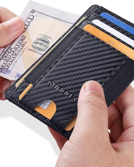 RUNBOX Slim Minimalist Wallet 8-12 Cards Front Pocket RFID Blocking Leather Small Thin Card Holder Wallets for Men and Women Gifts for Him