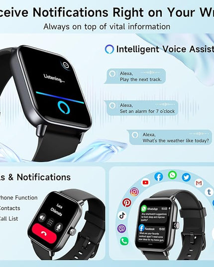 Smart Watches for Men Women, Alexa Built-in, 1.8" Smartwatch with Heart Rate/SpO2/Sleep/Stress, IP68 Waterproof Fitness Tracker with Bluetooth Call (Answer/Make), 101+ Sports Modes, for Android iPhone