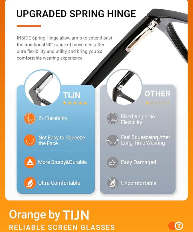 TIJN Blue Light Blocking Glasses for Women Men Clear Frame Square Nerd Eyeglasses Anti Blue Ray Computer Screen Glasses