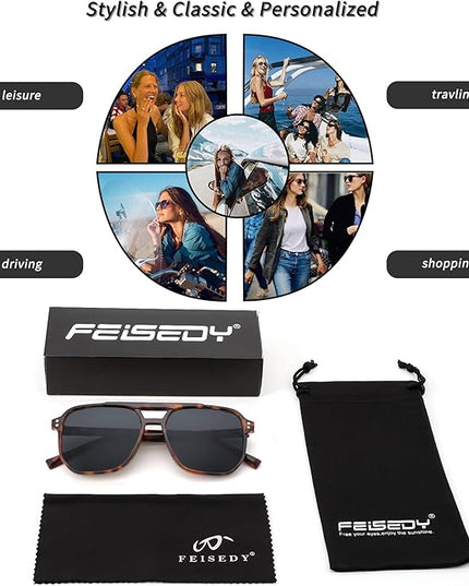 FEISEDY Retro Square Aviator Sunglasses Women Men 70s Vintage Trendy Plastic Frame Sun Glasses B2835