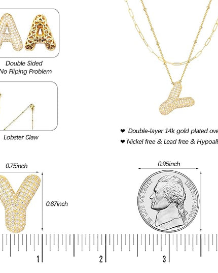 LUCA SMITH Initial Necklaces for Women, Dainty Balloon Bubble Letter, Name Letter Alphabet Pendant Layered Choker Chain Jewelry Gift