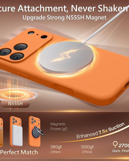 FireNova Magnetic for iPhone 17 Pro Max Case, Compatible with MagSafe, [Integrated Silicone Camera Control Button] [Camera Protection] Anti-Scratch Microfiber Lining Phone Case, 6.9", Orange