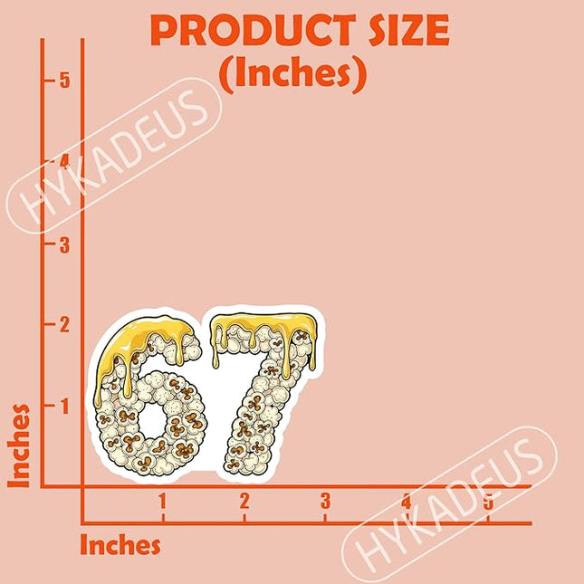(3Pcs) 67 Popcorn Dripping Meme Stickers Funny Six Seven Gen Alpha Slang 6 7 Numbers Vinyl Decals Waterproof for Laptop, Water Bottle, Tumbler, Scrapbooking, 3" x 2.2"