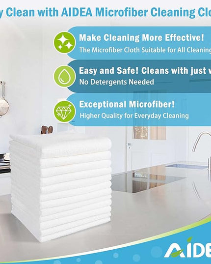 AIDEA Microfiber Cleaning Cloth White 50PK, Cleaning Rags, Lint Free Microfiber Towels, Kitchen Towels Dusting Cloth, Wash Cloths, Dish Rags White, 11.5"x 11.5"