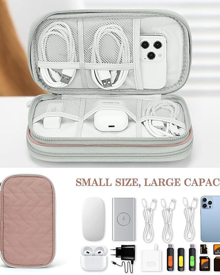 FYY Electronic Organizer, Travel Cable Organizer Bag Pouch Electronic Accessories Carry Case Portable Waterproof Double Layers All-in-One Storage Bag for Cable, Cord, Charger, Phone, Pattern Pink (M)