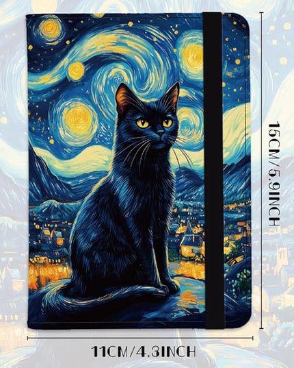 Starry Sky Passport Holder Cat Passport Cover for Travel PU Leather Passport Case with Credit Card Slots for Women Men Business Tourism