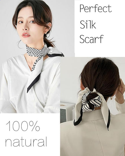 kcctoo 27.5" Mulberry Silk Feeling Head Scarf Women's Fashion Square Neck Satin Scarfs for Bag Hair Scarves Gift