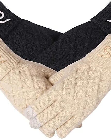 Liitrsh Women Winter Gloves with Embroidery Bow Touchscreen Warm Elastic Knit Lining Gloves for Cold Weather Gift