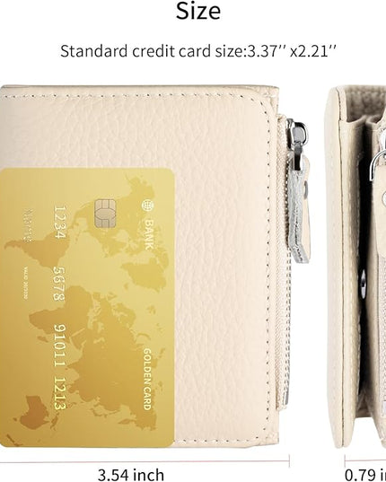 ilovever Small Wallet Women Soft Leather RFID Blocking Card Holder with Zipper Pocket,off-white