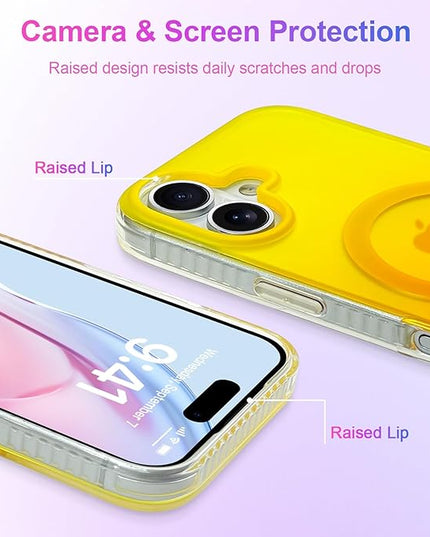 Aesthetic Case for iPhone 17 Case for Women Girls [Compatible with Magsafe] Cute Girly Trendy Glitter Sparkly Rainbow Magnetic Protective Phone Cover, Matte Iridescent Yellow & Orange