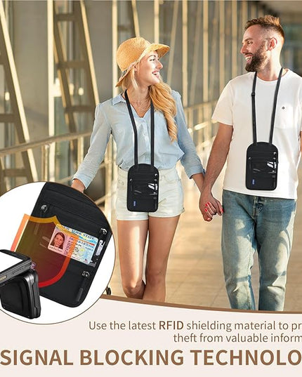Passport Holder for Travel, RFID Travel Pouch Neck Wallet, Waterproof Passport Wallet for Women and Men, Black