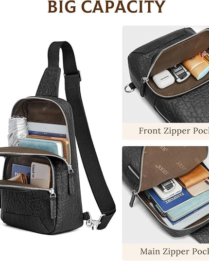 S-ZONE Sling Bag for Men Women RFID Blocking Genuine Leather Crossbody Shoulder Bag Backpack Hiking Daypack Travel
