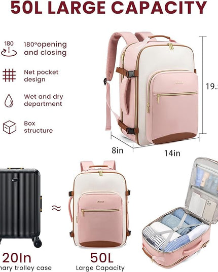 LOVEVOOK 50L Travel Backpack for Women & Men, Airline Approved Carry On Luggage with 3 Packing Cubes, TSA Overnight Bags, Waterproof Personal Item Bag, Weekender Essentials Backpacks fits 17" Laptop