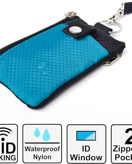 Minimalist RFID Blocking Small Wallet with ID Window,WaterResistant Zip Id Case Wallet with Lanyard Keychain for Cards,Cash,Travel,Women,Men