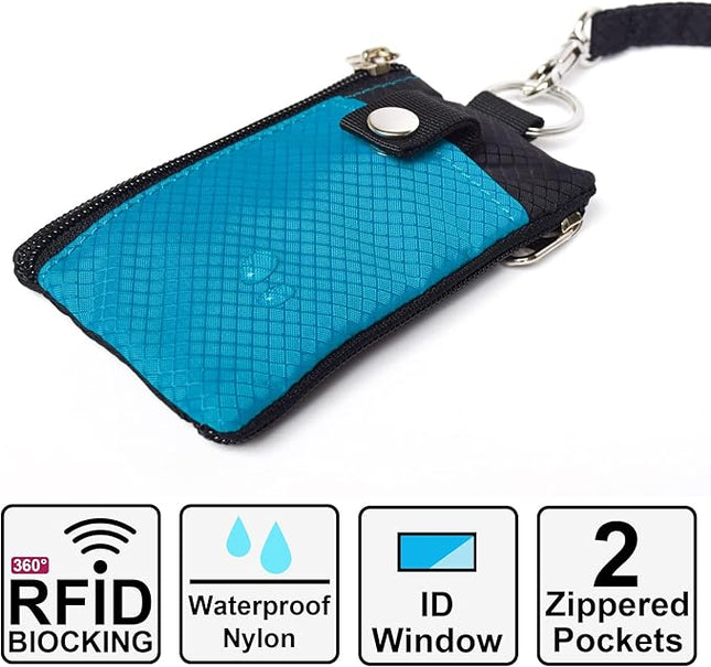 Minimalist RFID Blocking Small Wallet with ID Window,WaterResistant Zip Id Case Wallet with Lanyard Keychain for Cards,Cash,Travel,Women,Men
