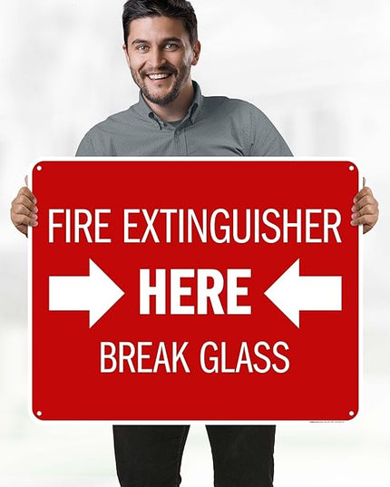 Fire Extinguisher Here Break Glass Sign, 24x30 Inches, 55 mil thick HDPS (high density polystyrene), Made in USA by My Sign Center