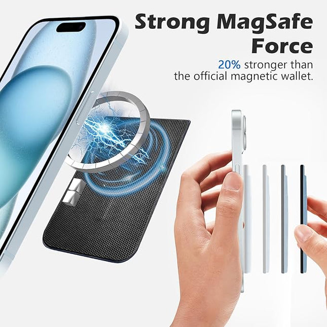 imluckies Magnetic Wallet for iPhone Magsafe, Double Stretchy Fabric Pocket Wallet, Magnet Credit ID Card Wallet Holder for iPhone 17 Pro Max / 17 Pro / 17/16 / 15/14 / 13/12 Series, Light Blue