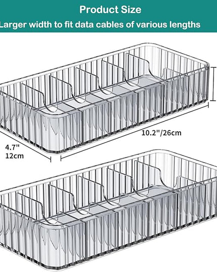 Cable Storage Boxes Organizers 2 Pack,Cord Charger Storage Organizer Box Case with 20pcs Cable Ties,Stackable,Clear