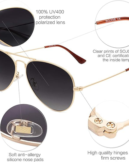 SOJOS Classic Aviator Polarized Sunglasses for Men Women Vintage Retro Style