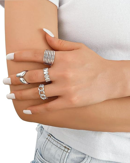KISS WIFE Goldenen Silvery Black Kunckle Rings Set for Women, Dainty Simple Trendy Cute Stackable Finger Rings Pack, Perfect for Stacking Layering on Thumb and Knuckle, Mixed Size, Jewelry Gift