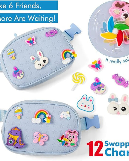 Cute Diy Pink Waist Fanny Pack for Girls, Crossbody Bag Purse Belt Bag,Dance Recital Birthday Gifts for 3 4 5 6 7 8 9 10 11 12 Year Old Kids.(916Blue)
