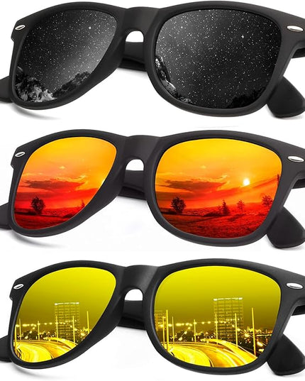 KALIYADI Polarized Sunglasses for Men and Women Matte Finish Sun glasses Color Mirror Lens UV Blocking (3 Pack)