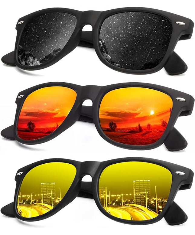 KALIYADI Polarized Sunglasses for Men and Women Matte Finish Sun glasses Color Mirror Lens UV Blocking (3 Pack)