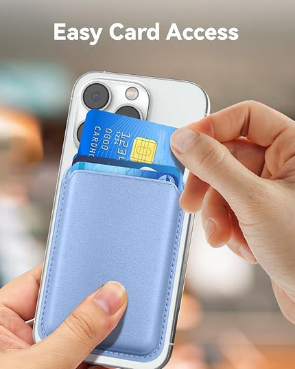 Magnetic Wallet Cell Phone Card Holder for Phone Case with Mag-Safe, Stronger Magnetic RFID Leather Phone Wallet Stick on Series of iPhone 17/16/15/14/13/12 and Pro/Promax, Purple