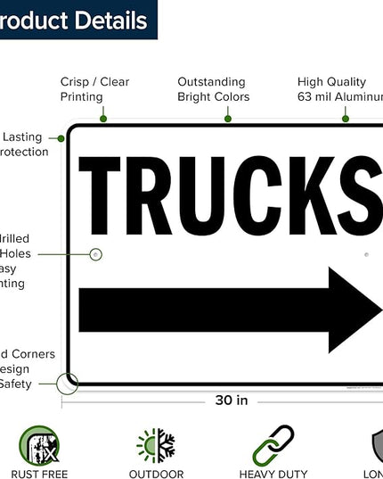 Trucks Right Sign, 24x30 Inches, Rust Free .063 Aluminum, Fade Resistant, Made in USA by My Sign Center