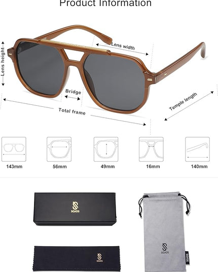 SOJOS Retro Trendy Aviator Polarized Sunglasses Men Women Vintage 70s Square Stylish Frame Sun Glasses SJ2283