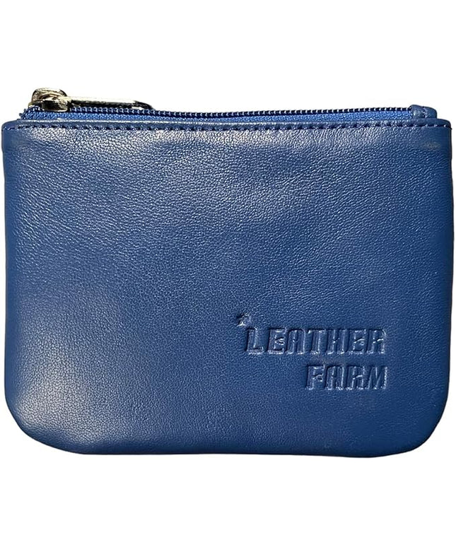 LEATHER FARM's lambskin leather coin pouch/coin purse for both mens and womens. (BLUE)