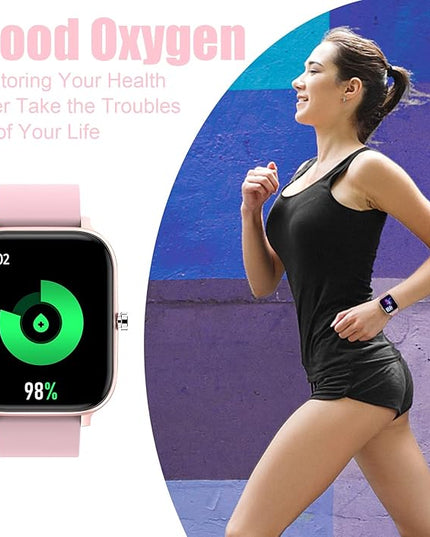 Smart Watch for Men Women Compatible with iPhone Samsung Android Phone 1.69 inch Full Touch Screen IP68 Waterproof Bluetooh Fitness Tracker Heart Rate/Sleep Monitor (Pink)