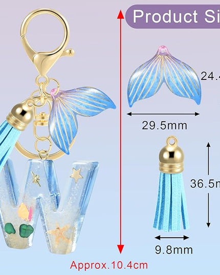 Initial letter Keychains for Women, Ocean Series Avowing Protect Earth Environment, Tassel Cute Car Keychain Initial Key Chain Keyring for Bookbag Handbag Backpack Charm Key Ring Unisex (Letter W)