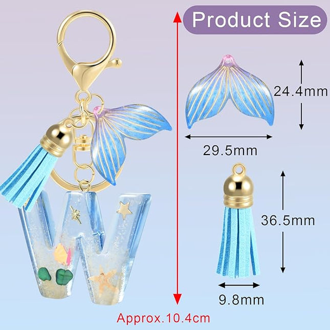 Initial letter Keychains for Women, Ocean Series Avowing Protect Earth Environment, Tassel Cute Car Keychain Initial Key Chain Keyring for Bookbag Handbag Backpack Charm Key Ring Unisex (Letter W)