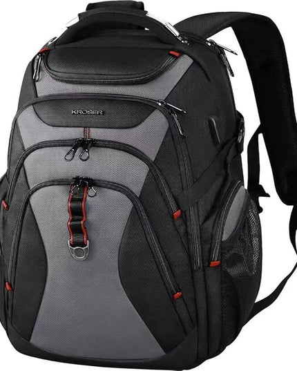 KROSER Travel Laptop Backpack 17.3 Inch XL Computer Backpack with Hard Shell Saferoom RFID Pockets Water-Repellent Business College Daypack Stylish Bag for Men/Women-Black Grey