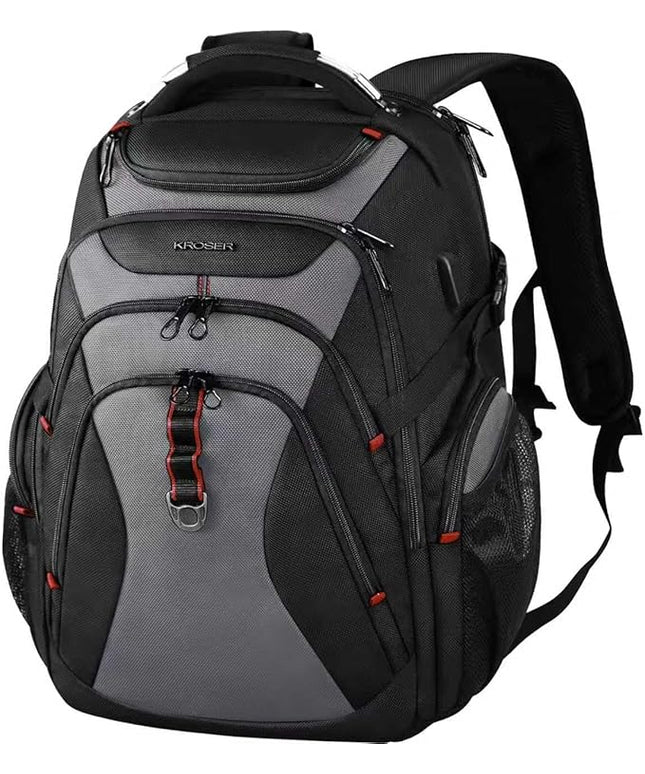 KROSER Travel Laptop Backpack 17.3 Inch XL Computer Backpack with Hard Shell Saferoom RFID Pockets Water-Repellent Business College Daypack Stylish Bag for Men/Women-Black Grey