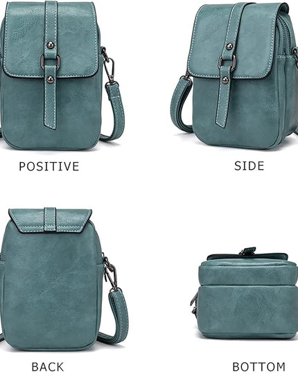 myfriday Vintage Crossbody Phone Bag for Women, Small PU Leather Shoulder Purse and Handbag with Tassel&Rivet Decoration