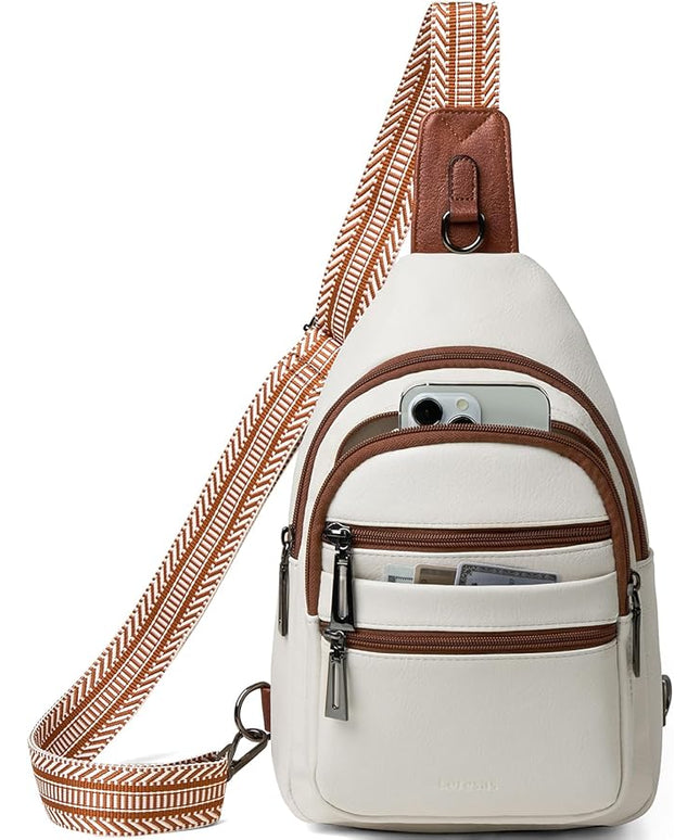 Sling Bag for Women Crossbody Bags Fanny Pack Sling Purse Backpack Vegan Leather Shoulder Bag Travel Anti Theft Beige