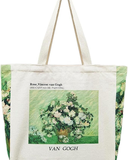 BROADREAM Aesthetic Canvas Tote Bag for Women, Vintage Reusable Book Tote Bag with Inner Zipper Pocket