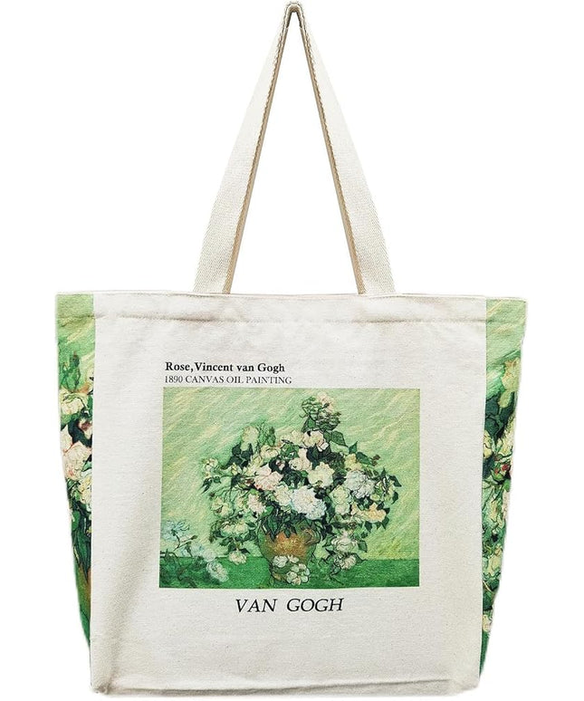 BROADREAM Aesthetic Canvas Tote Bag for Women, Vintage Reusable Book Tote Bag with Inner Zipper Pocket