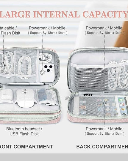 FYY Electronic Organizer, Large Travel Cable Organizer Bag Pouch Electronic Accessories Carry Case Portable Waterproof Double Layers All-in-One Storage Bag for Cable, Cord, Charger, Phone, Light Pink