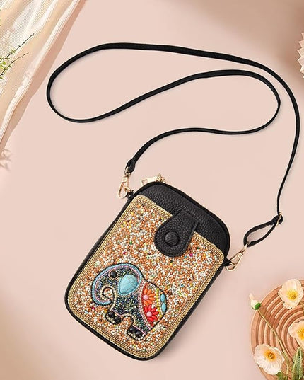 Women's Small Crossbody Cell Phone Bag, Boho Colorful Beaded Purse Wallet with Handmade Cute Patterns