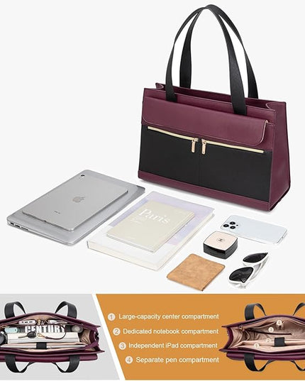 Laptop Bag for Women 15.6 Inch, Professional Tote Briefcase Purse, Eco-friendly Leather Teacher Bag Work Bag for Business