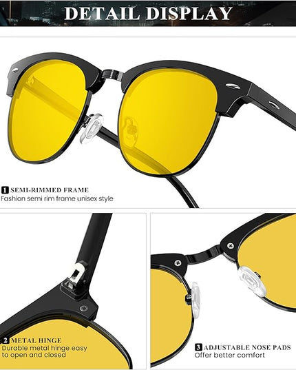 KALIYADI Sunglasses Men Polarized Sunglasses for Men Women Unisex Semi-Rimless Frame Retro Driving Sun Glasses UV Blocking
