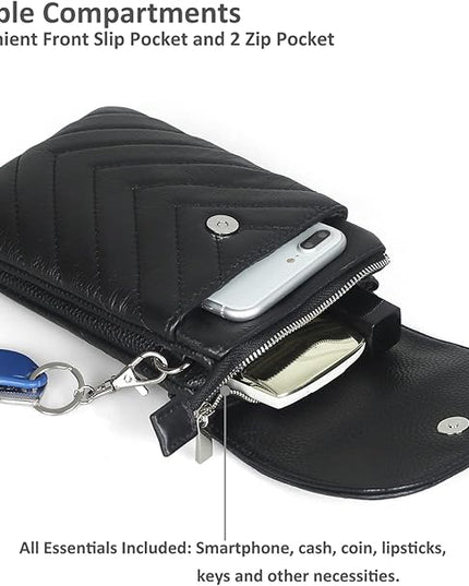 befen Genuine Leather Small Crossbody Bags for Women Cell Phone Bag Cross Body Purses,Silver Zipper