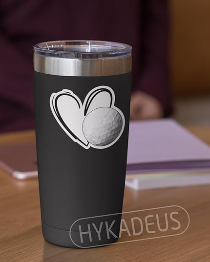 (3Pcs) Golf Ball Stickers Golf Ball Heart Vinyl Decals Waterproof Sticker for Water Bottle, Tumbler, Laptop, Phone Case, Poster Board, Scrapbooking, Players, Coach, 3" x 2.8"