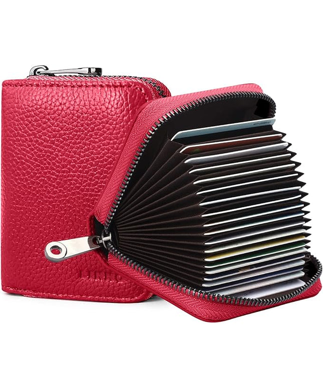 Linno RFID 20 Slots Credit Card Holder Genuine Leather Small Wallet for Women or Men with Zipper