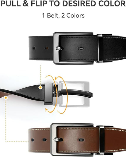 CHAOREN Reversible Belt Men 1 Piece - 1.25" Leather Dress Belt - Trim to Fit for Elegant Style