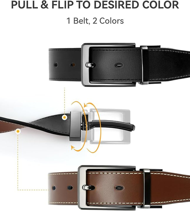 CHAOREN Reversible Belt Men 1 Piece - 1.25" Leather Dress Belt - Trim to Fit for Elegant Style